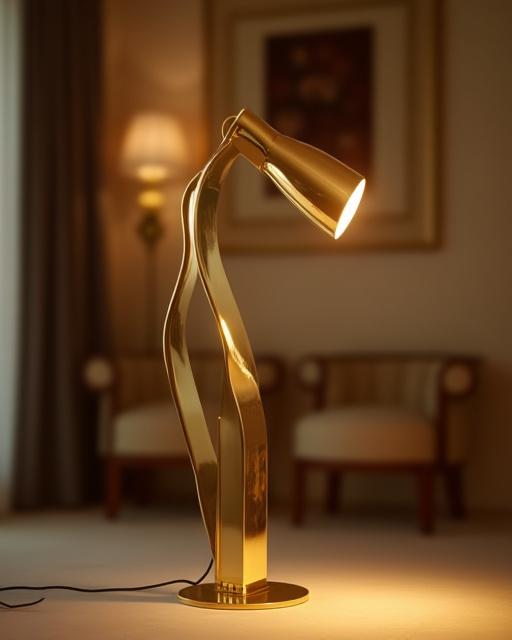 Lampada da terra scultorea in ottone lucido