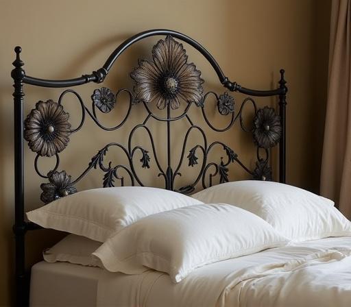 Testata di un letto in ferro battuto con design floreale moderno