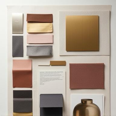 Mood board di design con campioni di metallo e tessuti
